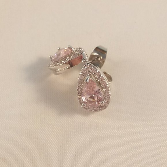 18K White Gold Filled Pink Pear Diamond Zircon Halo Stud Earrings 1.25ctw Womens - Picture 2 of 3